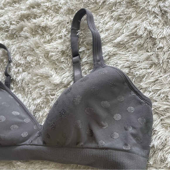Gray Elastic Bralette Embroidered Polka Dots 34C - Picture 2 of 8